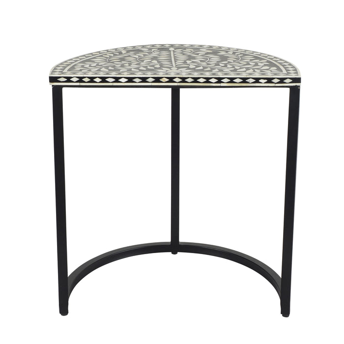 Bone Inlay Half Moon Side Table Black with Black Frame 44cm
