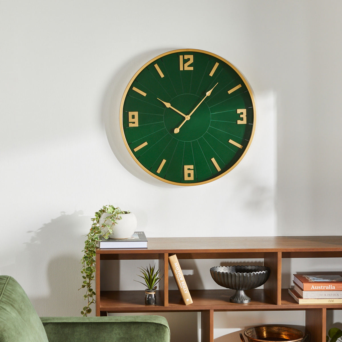 BeyondTime Green and Gold Wall Clock 68cm Early Settler NZ