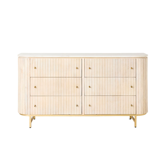 Deva 6 Drawer Chest with Marble Top Natural