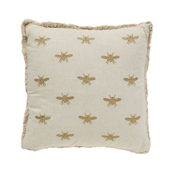 Golden Queen Bee Embroidered Cushion Vanilla 50x50cm