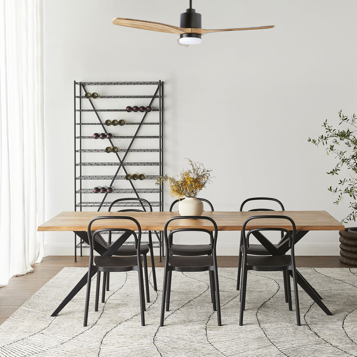 Nadi Indoor DC Ceiling Fan with LED Light & Remote Black & Ash Wood