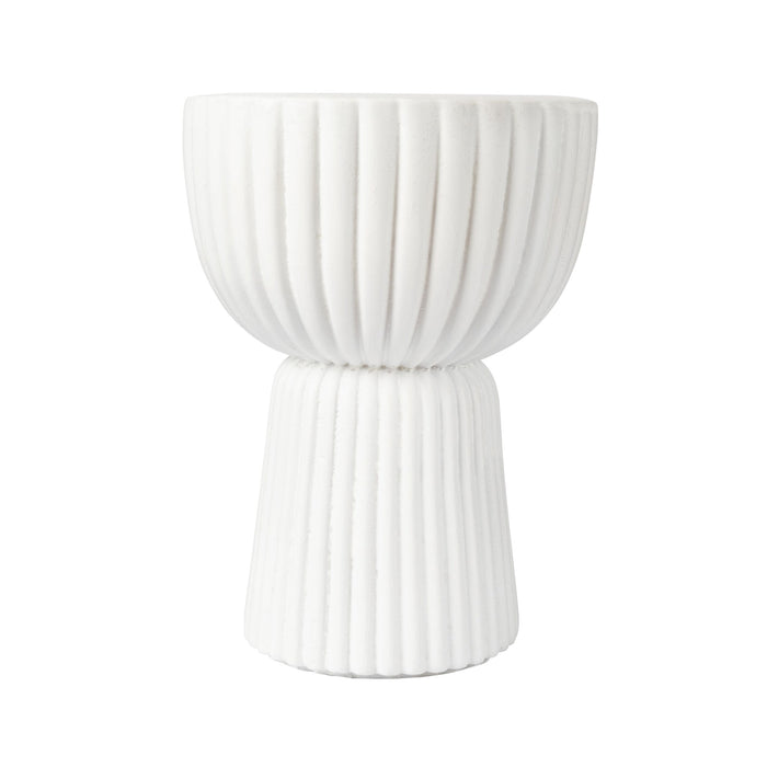 Ribbed Pedestal Urn Small White