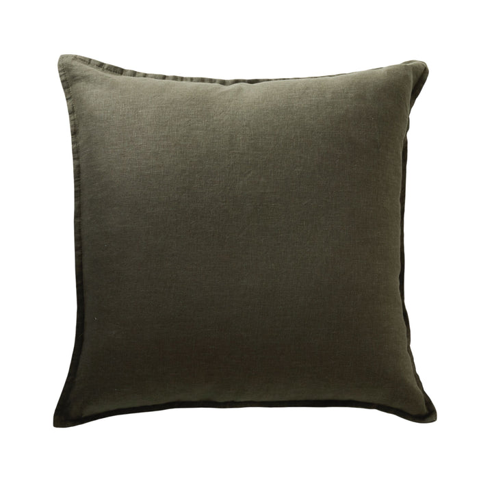 Hamptons French Linen Cushion Dark Olive Green 50x50cm