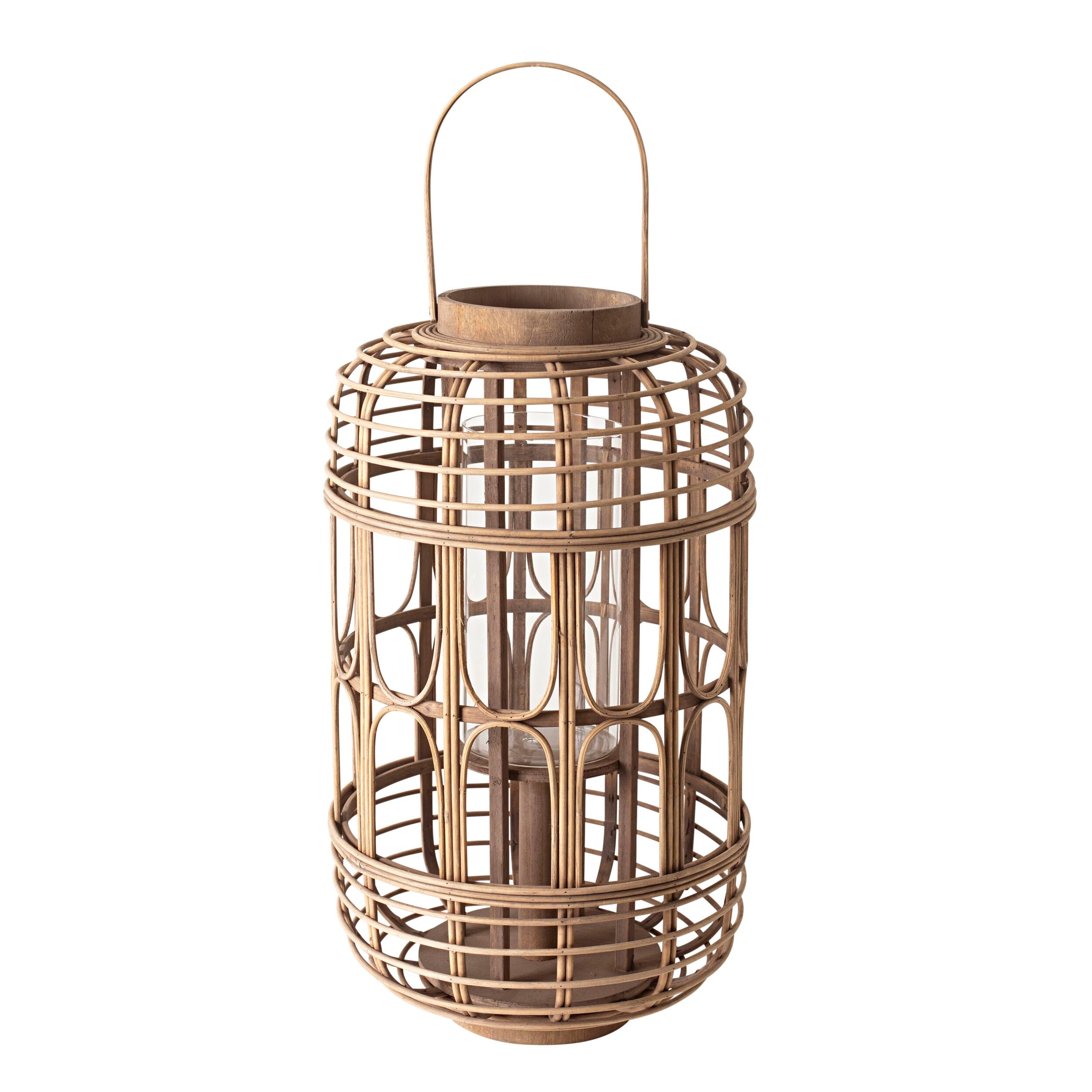 Bamboo Lantern Natural With Glass 45x25x25cm