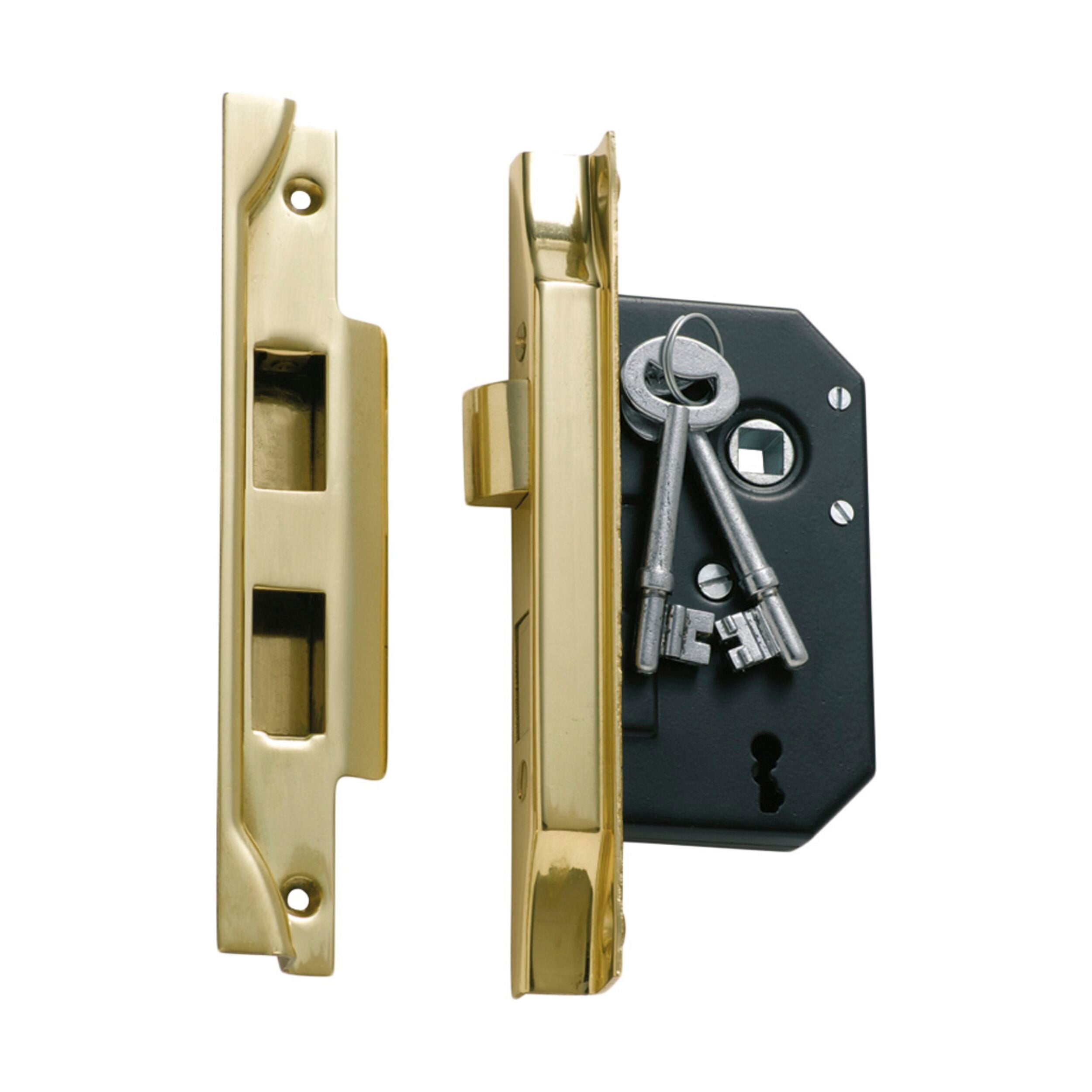 1138 Mortice Lock 3 Lever Rebated Polished Brass CTC57mm Backset 44mm