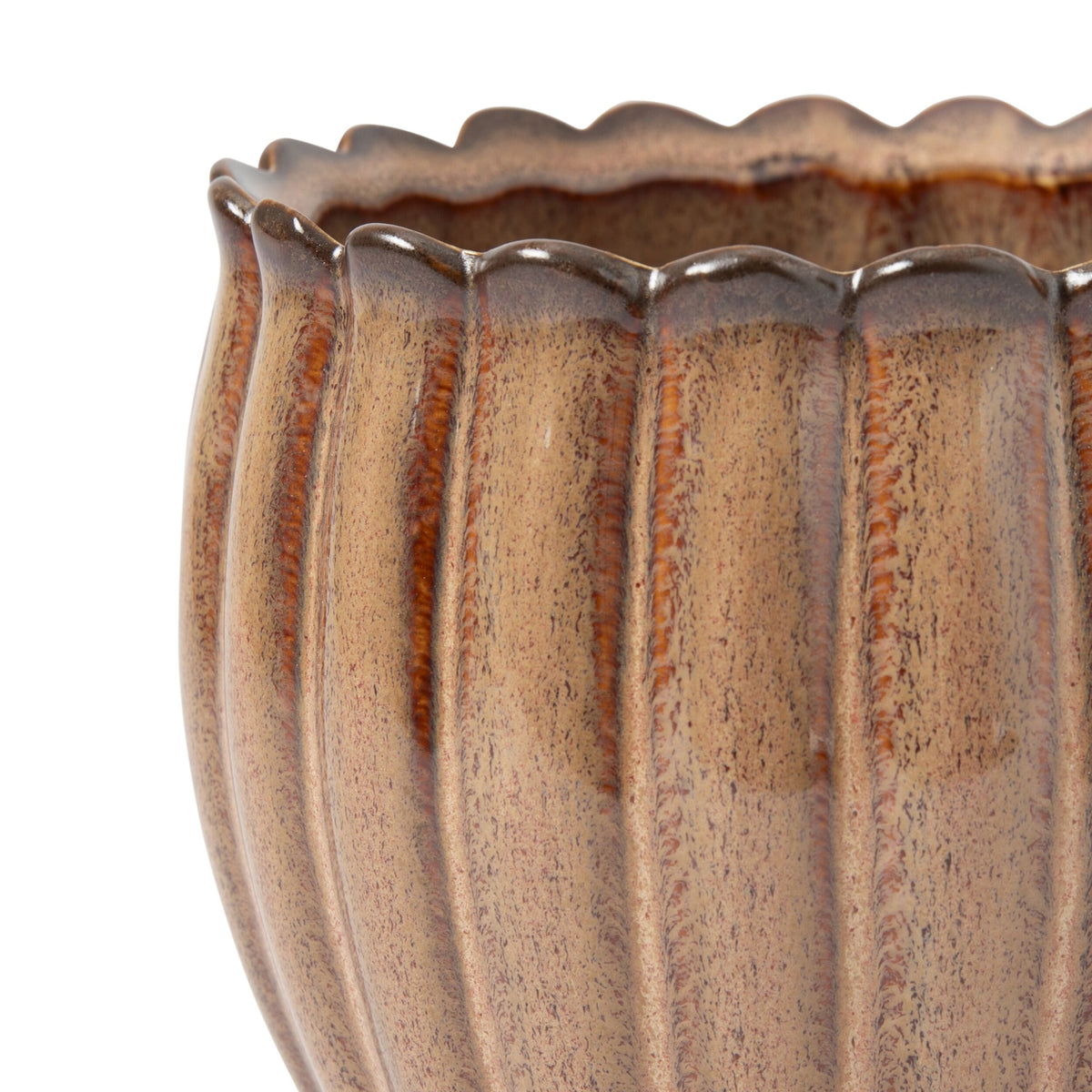 Valencia Scalloped and Ribbed Ceramic Plant Pot Small Earth