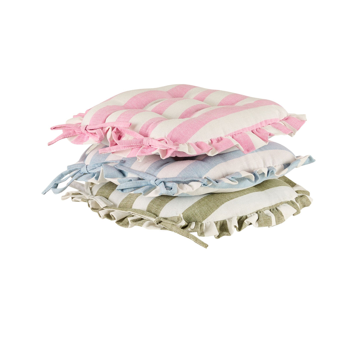 Marais Block Stripe Ruffle Seat Cushion Olive