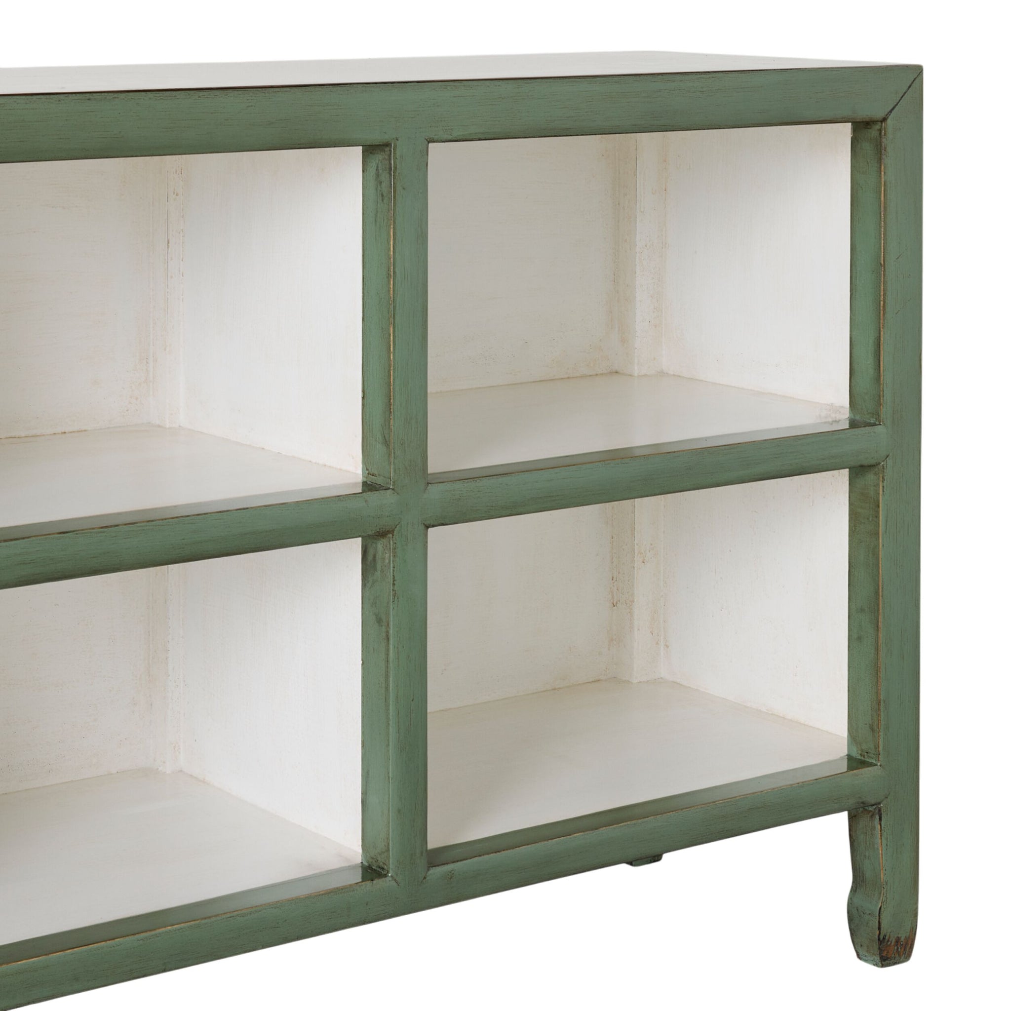 Sansha Low Pigeon Hole Bookcase Sage Green and White