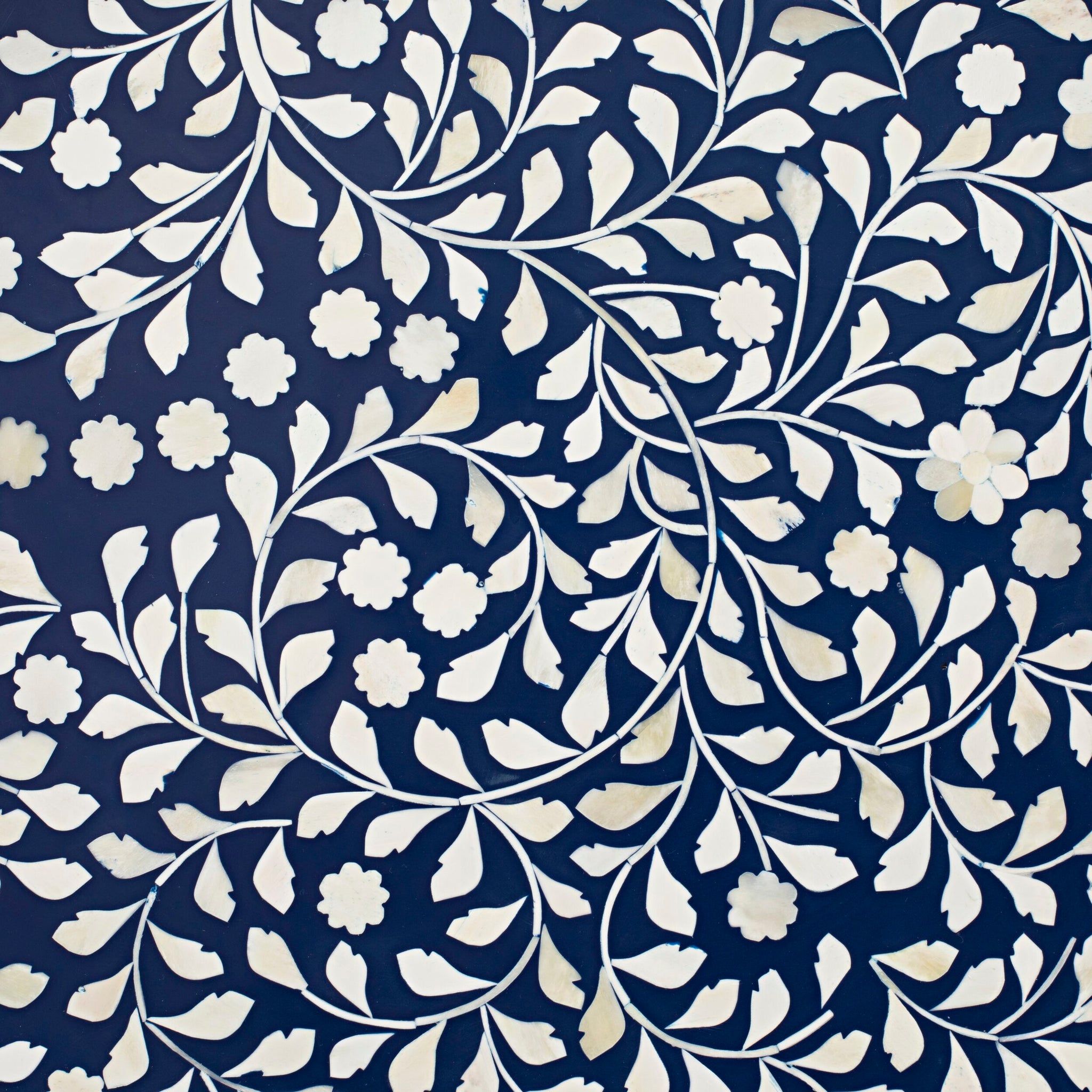 Bone Inlay Round Coffee Table Blue with Gold Frame 75cm