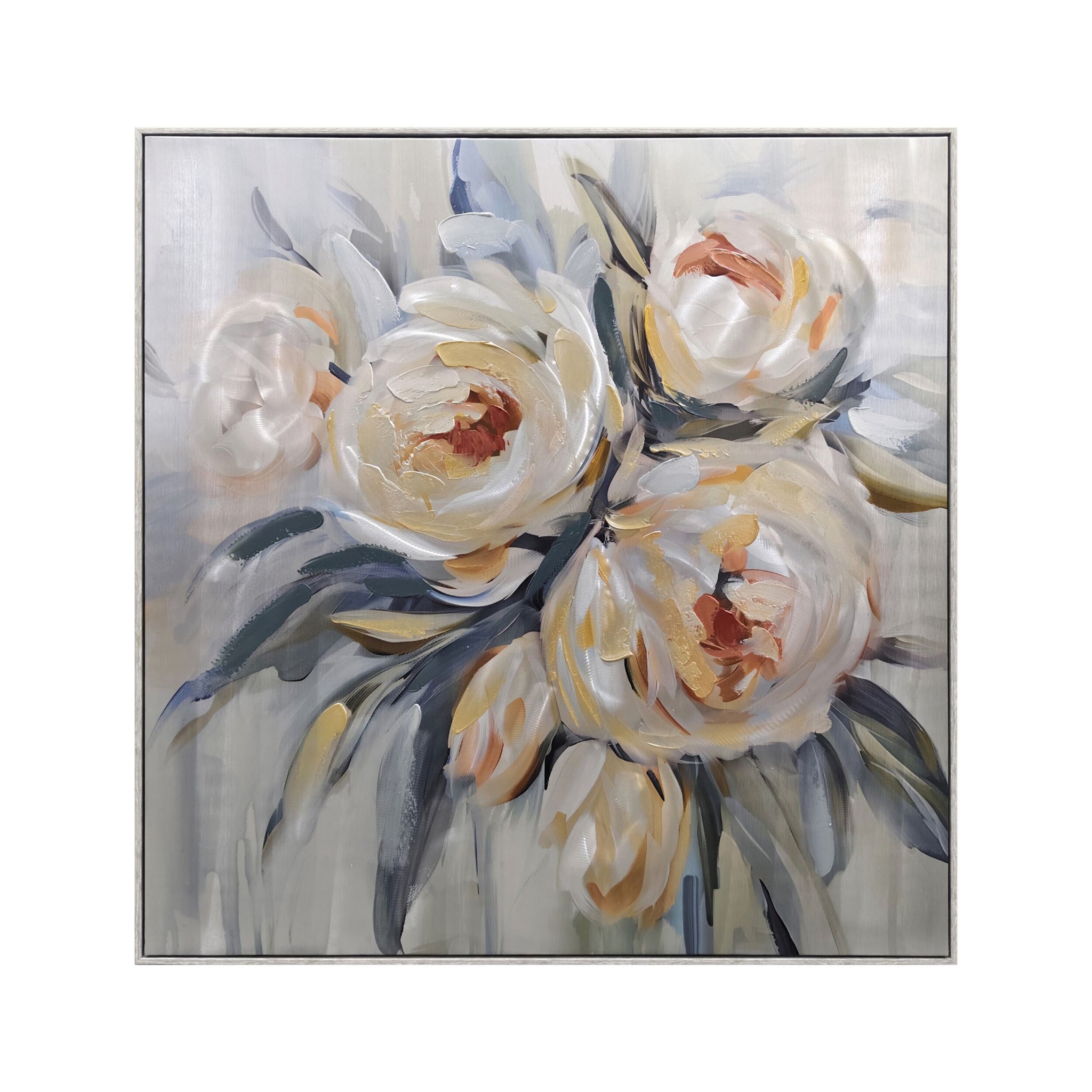 Metallic English Roses Framed Textured Print 100x100cm
