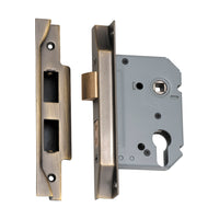 2157 Mortice Lock Euro Rebated Antique Brass CTC47.5mm Backset 57mm