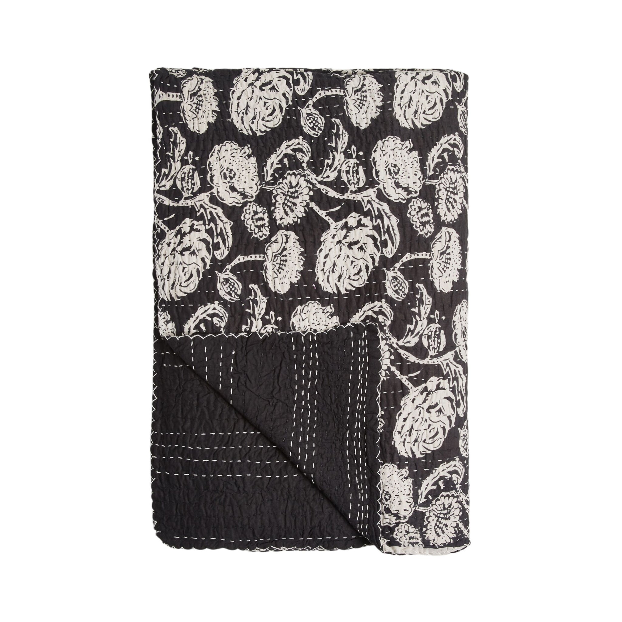 Fleurs Black and White Cotton Throw 220x250cm