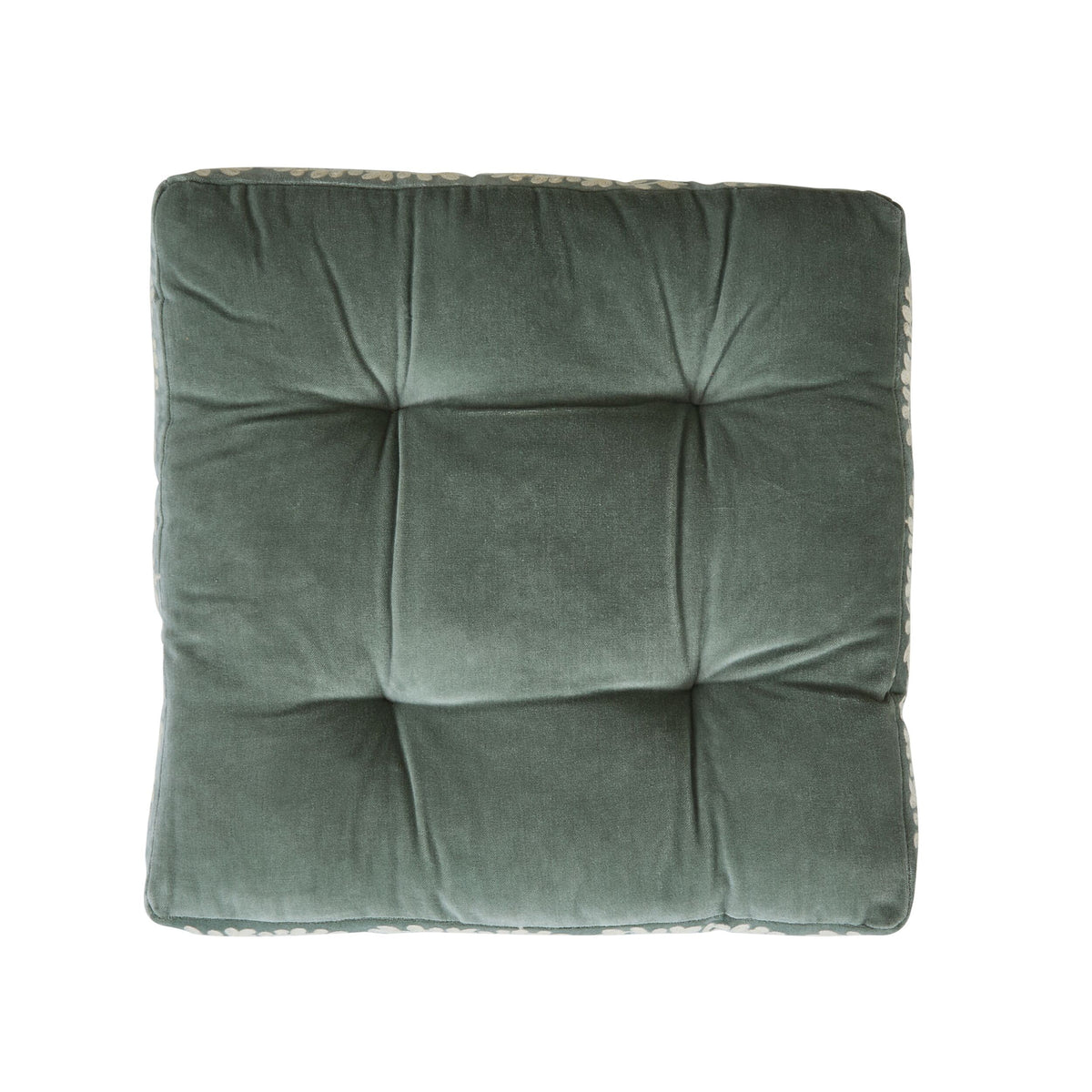 Sabine Embroidered Cotton Velvet Seat Cushion Sage