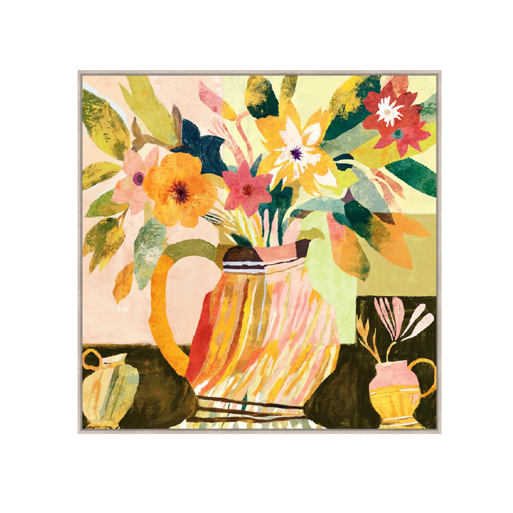 Florale Sun Drenched Bouquet Framed Textured Artwork 100x100cm