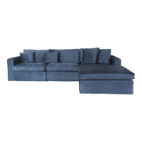 Huxley 3 Seater Velvet Sofa with Right Chaise Luxe Marine Blue C-006