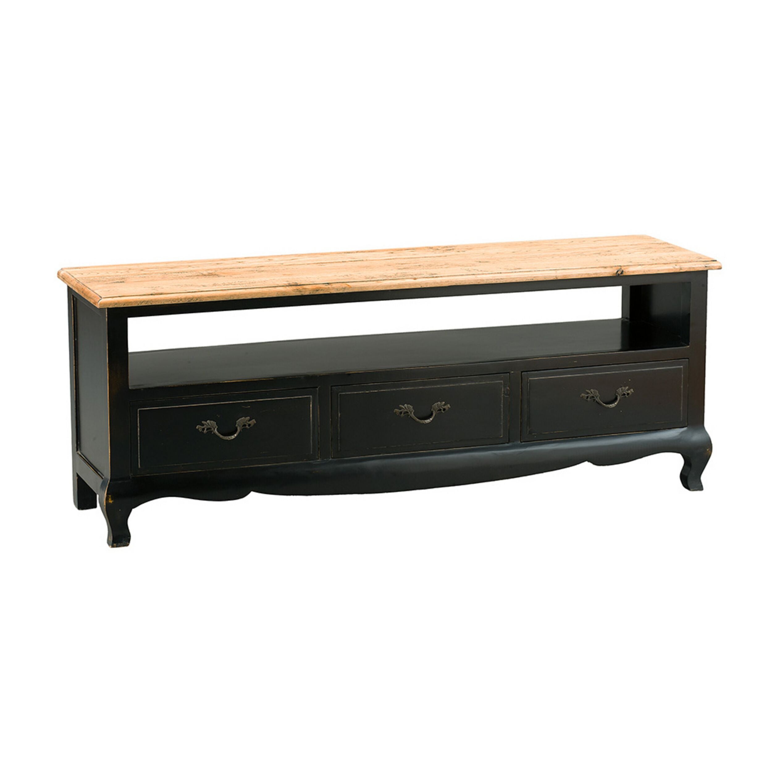 Provincial Oak 3 Drawer TV Unit Distressed Black