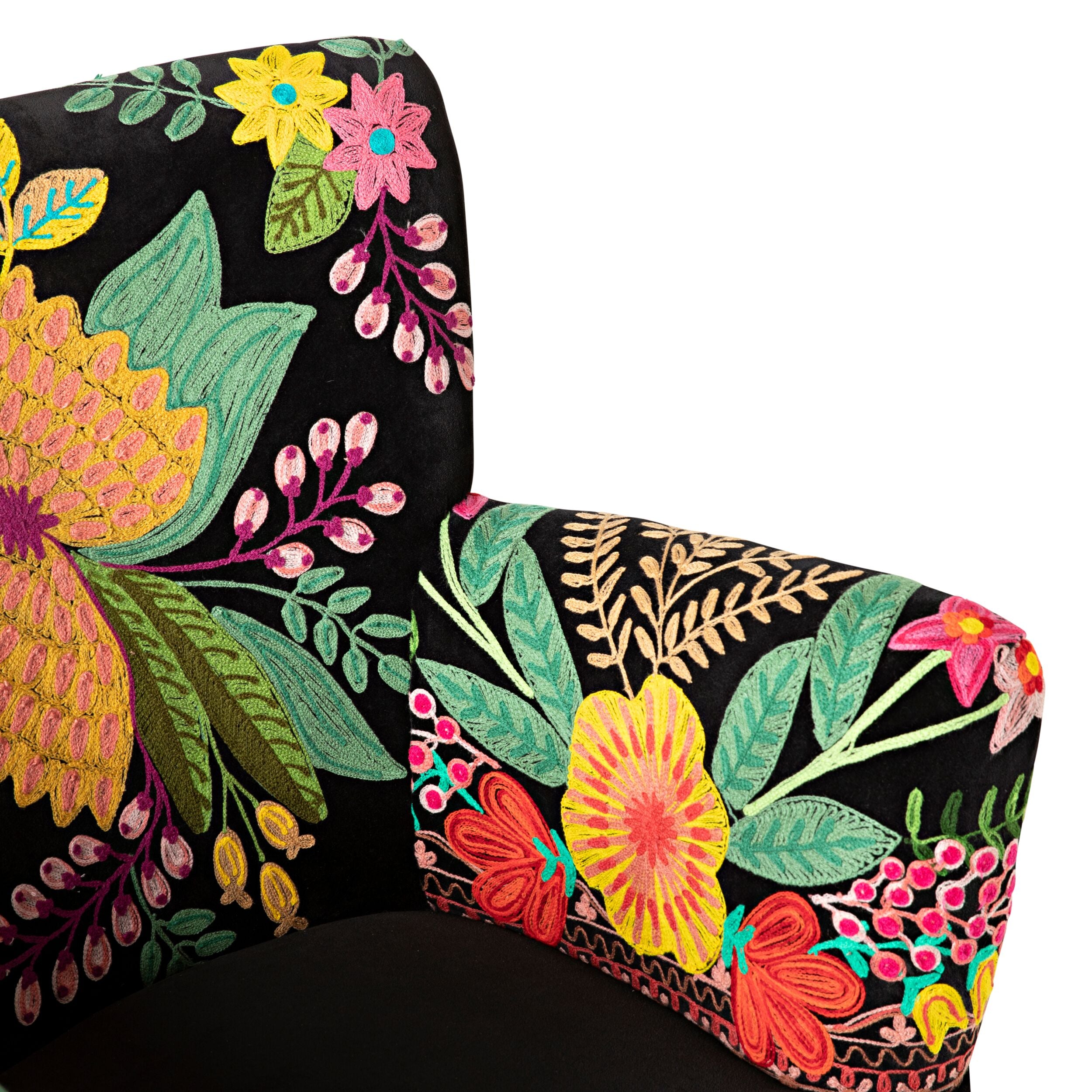 Blossom Embroidered Armchair Black