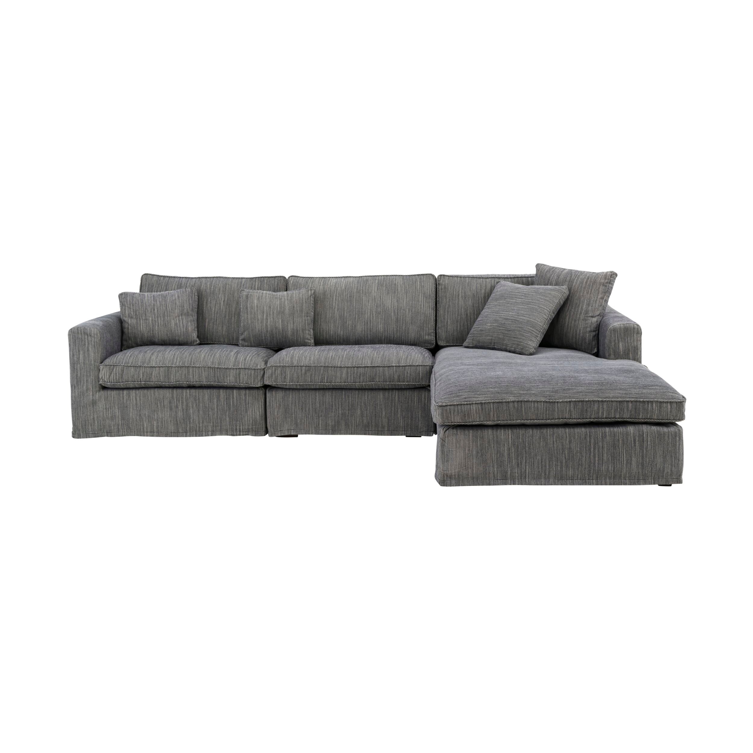 Huxley 3 Seater Linen-Blend Sofa with Right Chaise Charcoal Grey Weave C-001