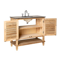 Louver 2 door Vanity with Base Shelf Blue Stone Top