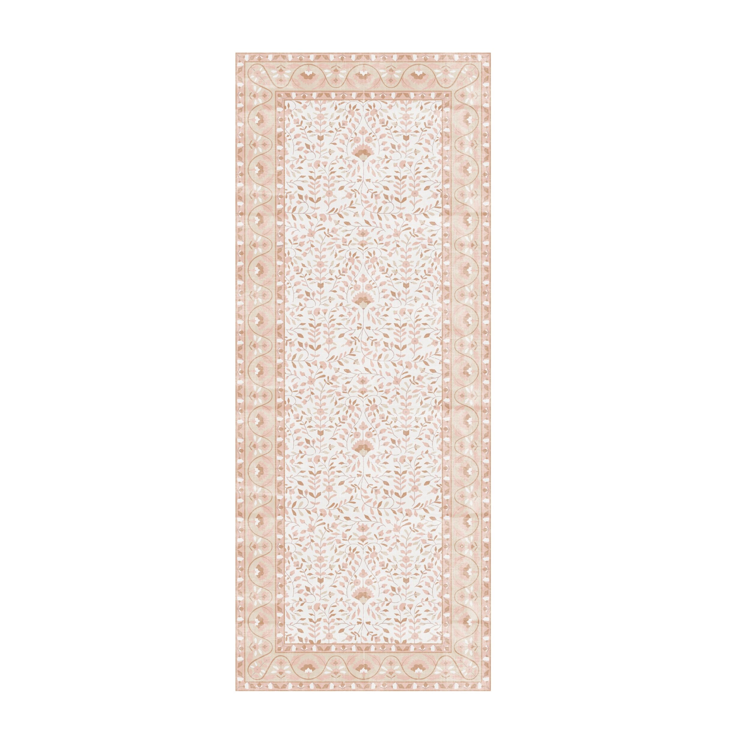 The Manisa Washable Rug 240x300cm features a rectangular Persian-inspired design with a faded floral and geometric pattern in beige, cream, and blue-green. Made from durable, machine-washable polyester for easy care.