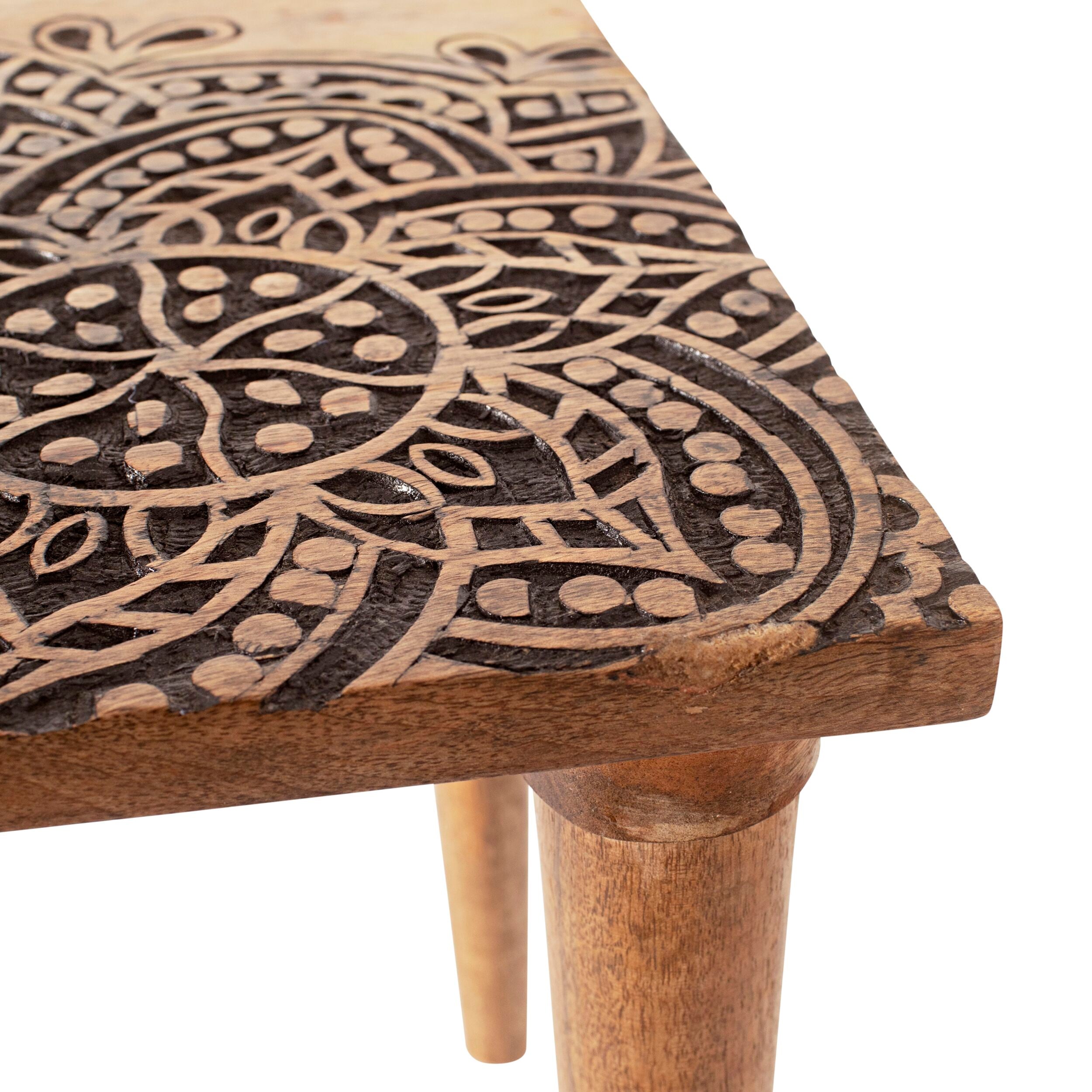 Parvani Carved Top Mango Wood Table 51x48x38cm