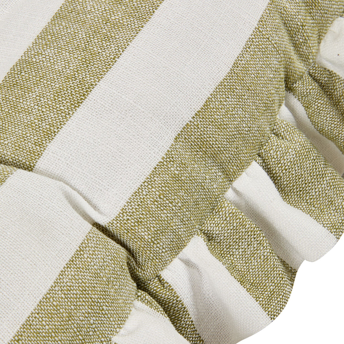 Marais Block Stripe Ruffle Bench Seat Cushion Olive 180cm