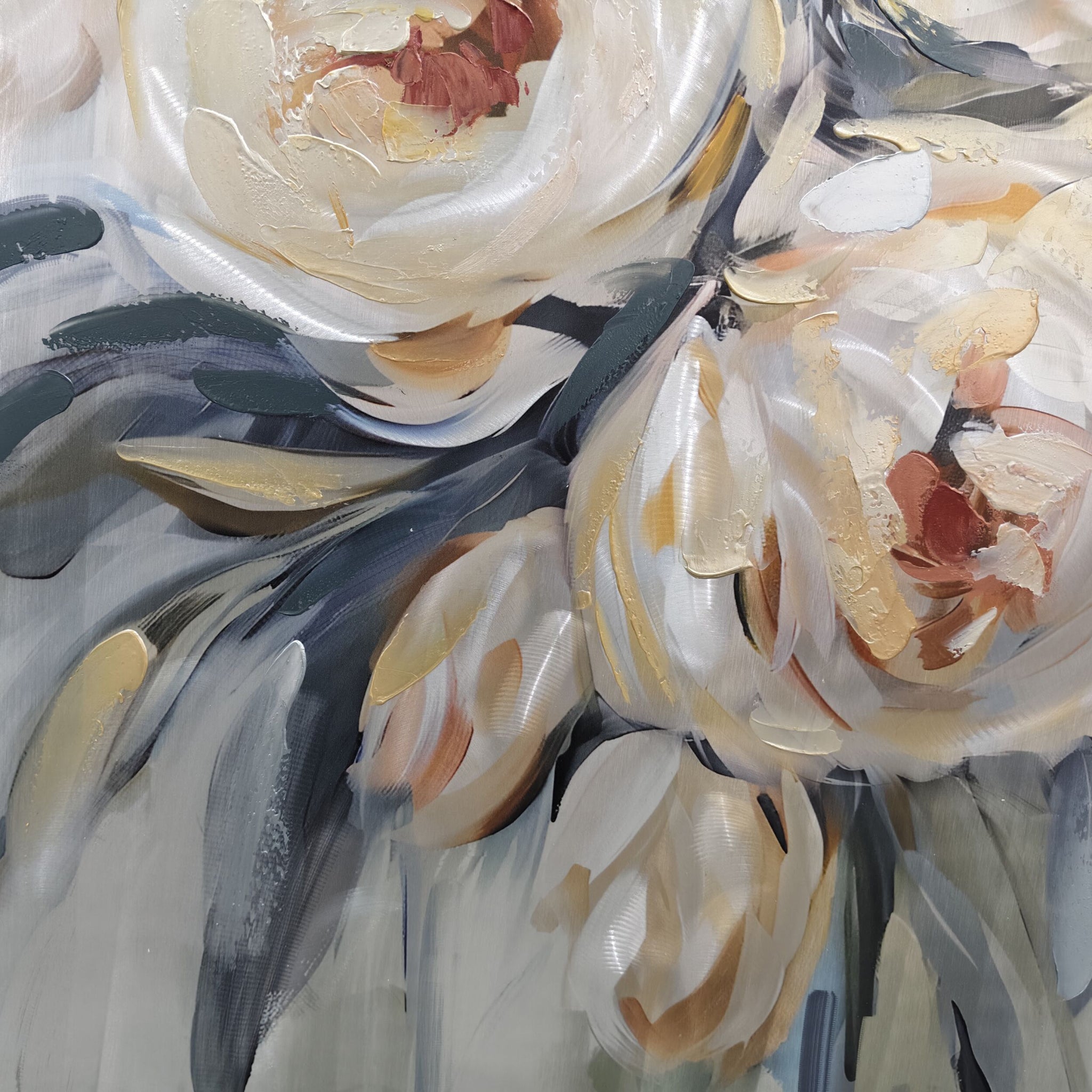 Metallic English Roses Framed Textured Print 100x100cm