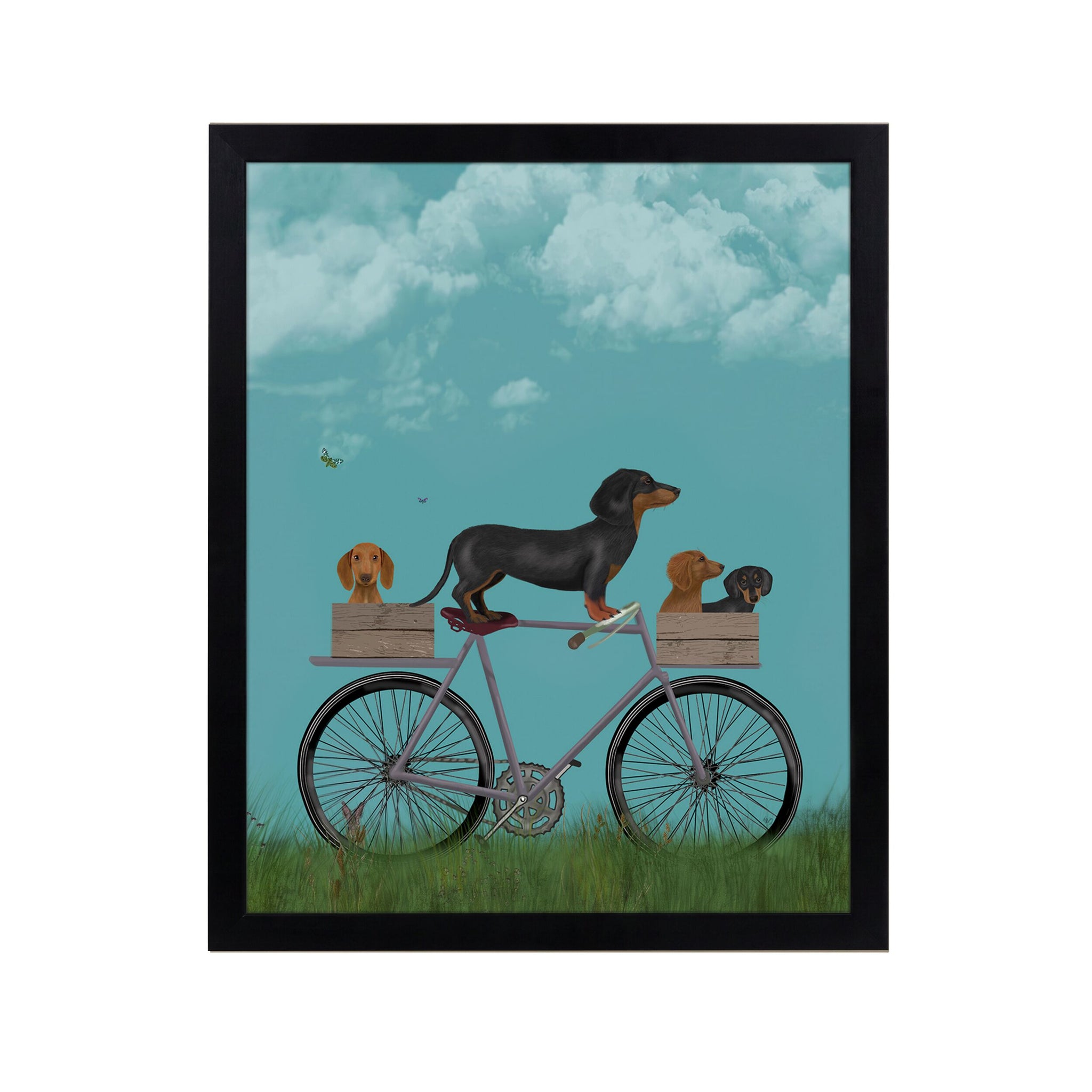 Dachshunds On Bicycle Framed Print 55x45cm