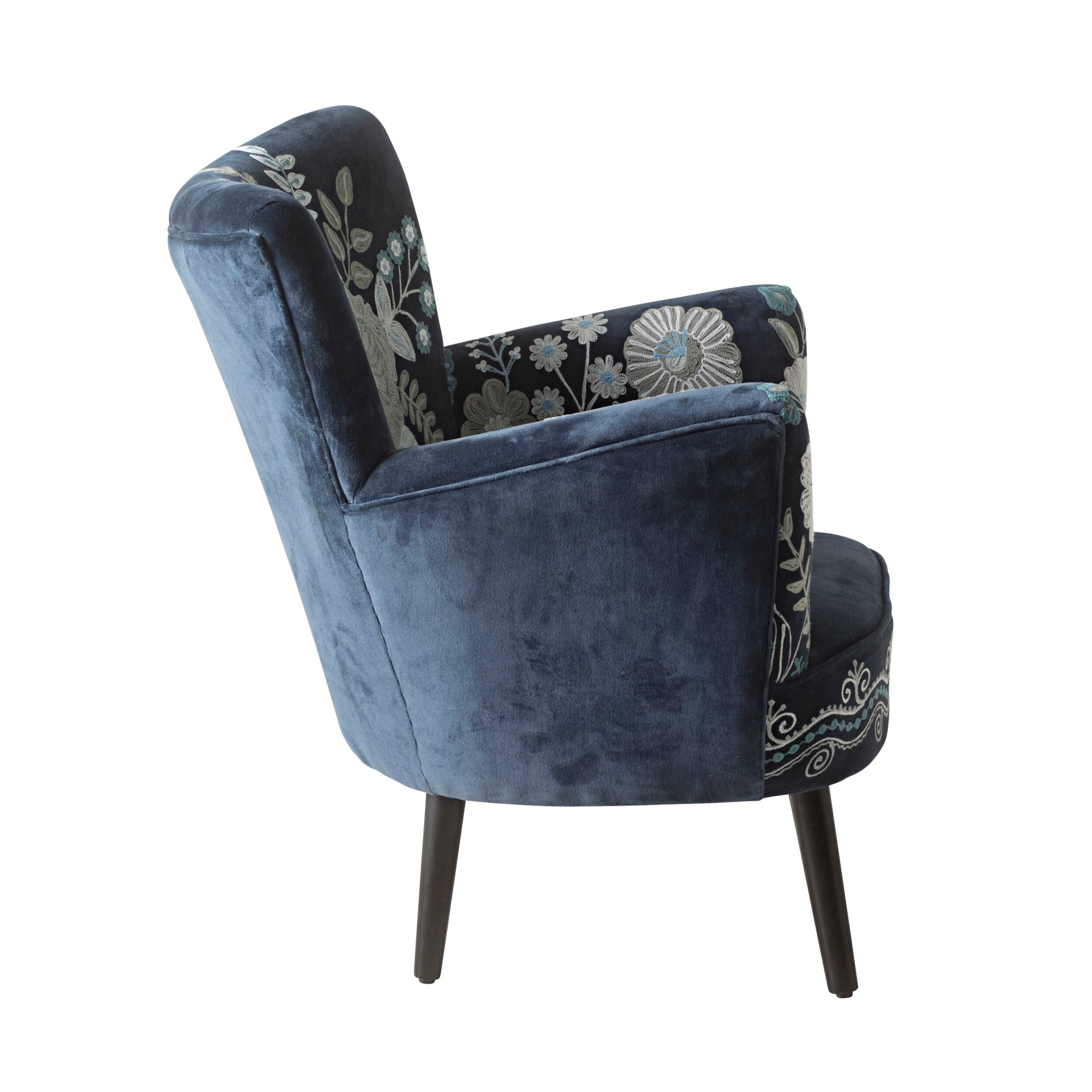 Blooms Embroidered Armchair Indigo Blue