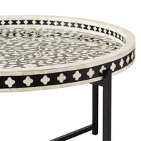 Bone Inlay Round Coffee Table Black with Black Frame 41cm