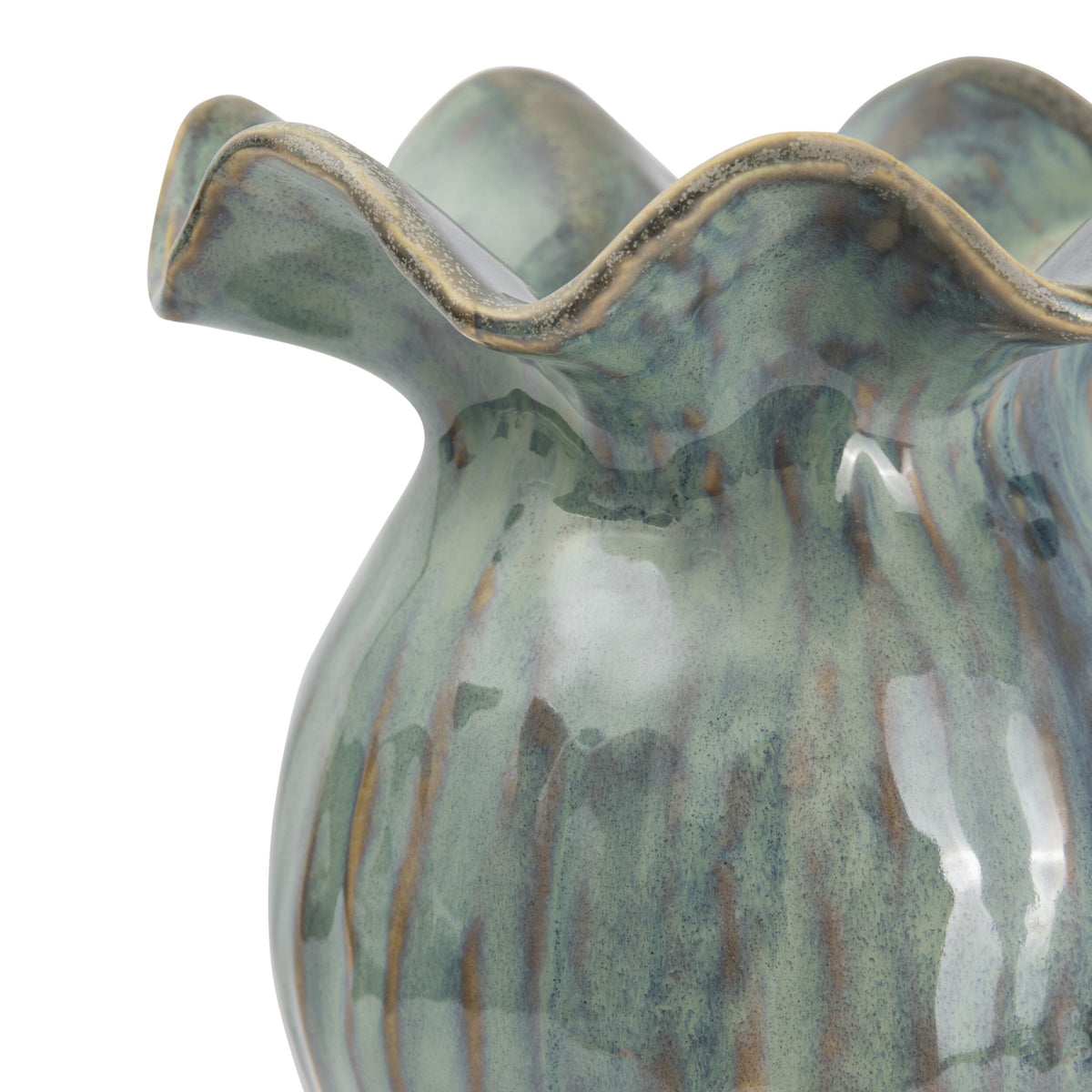 Valencia Ruffled Pedestal Ceramic Vase Seafoam