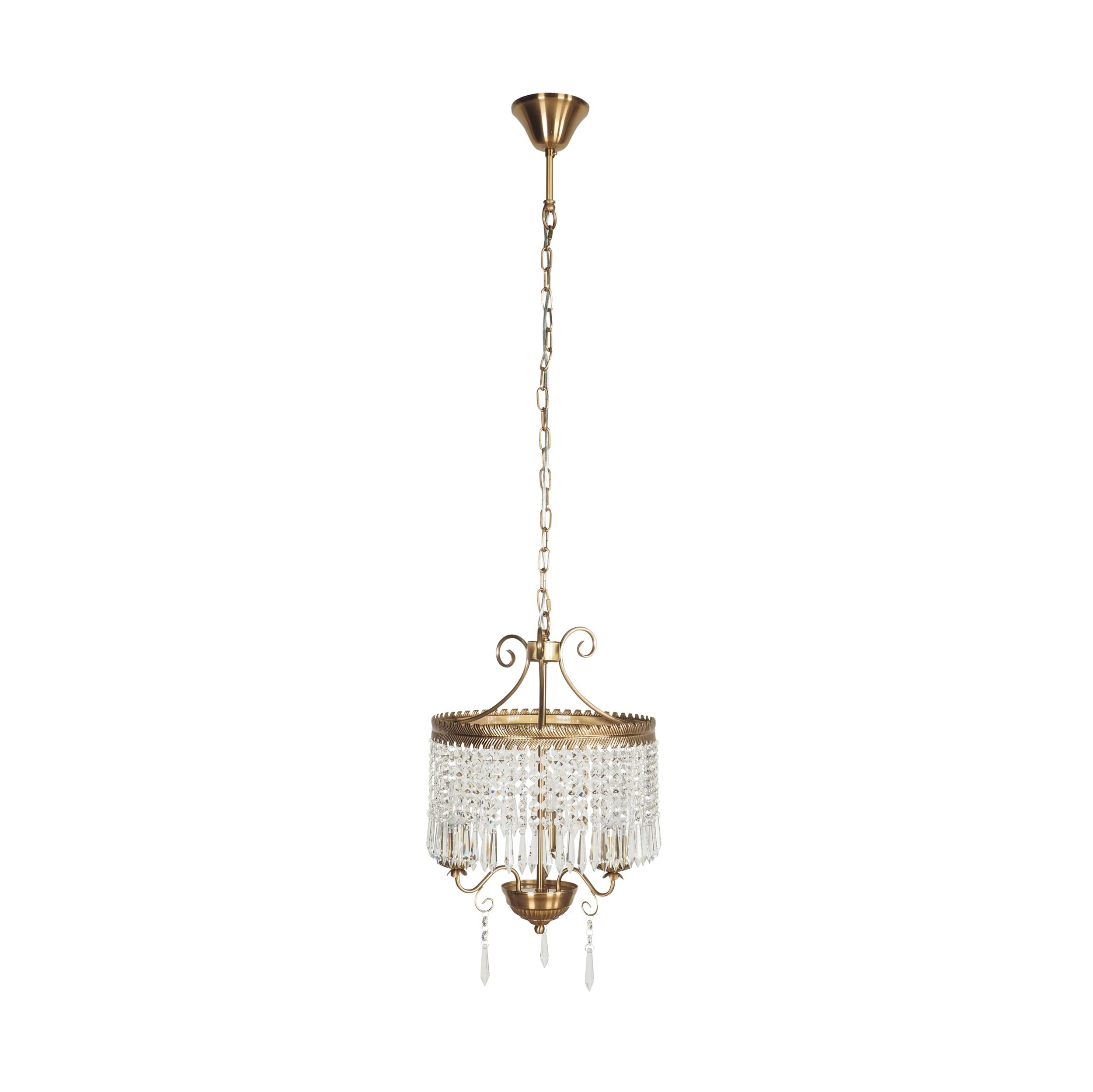 Phoenix Satin Brass 3 Light Crystal Glass Chandelier