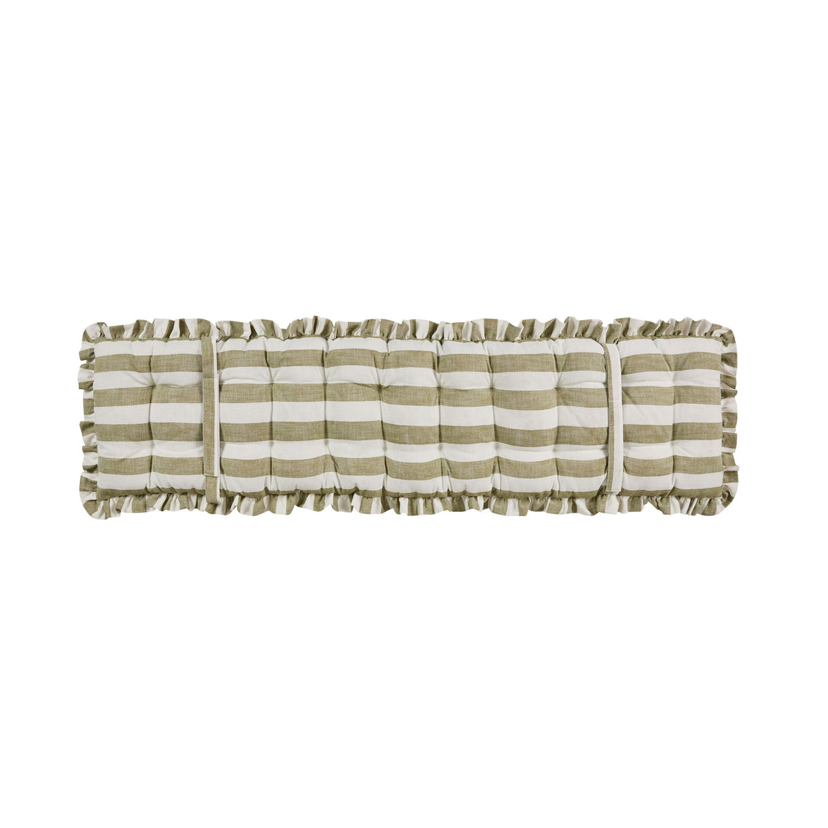 Marais Block Stripe Ruffle Bench Seat Cushion Olive 180cm