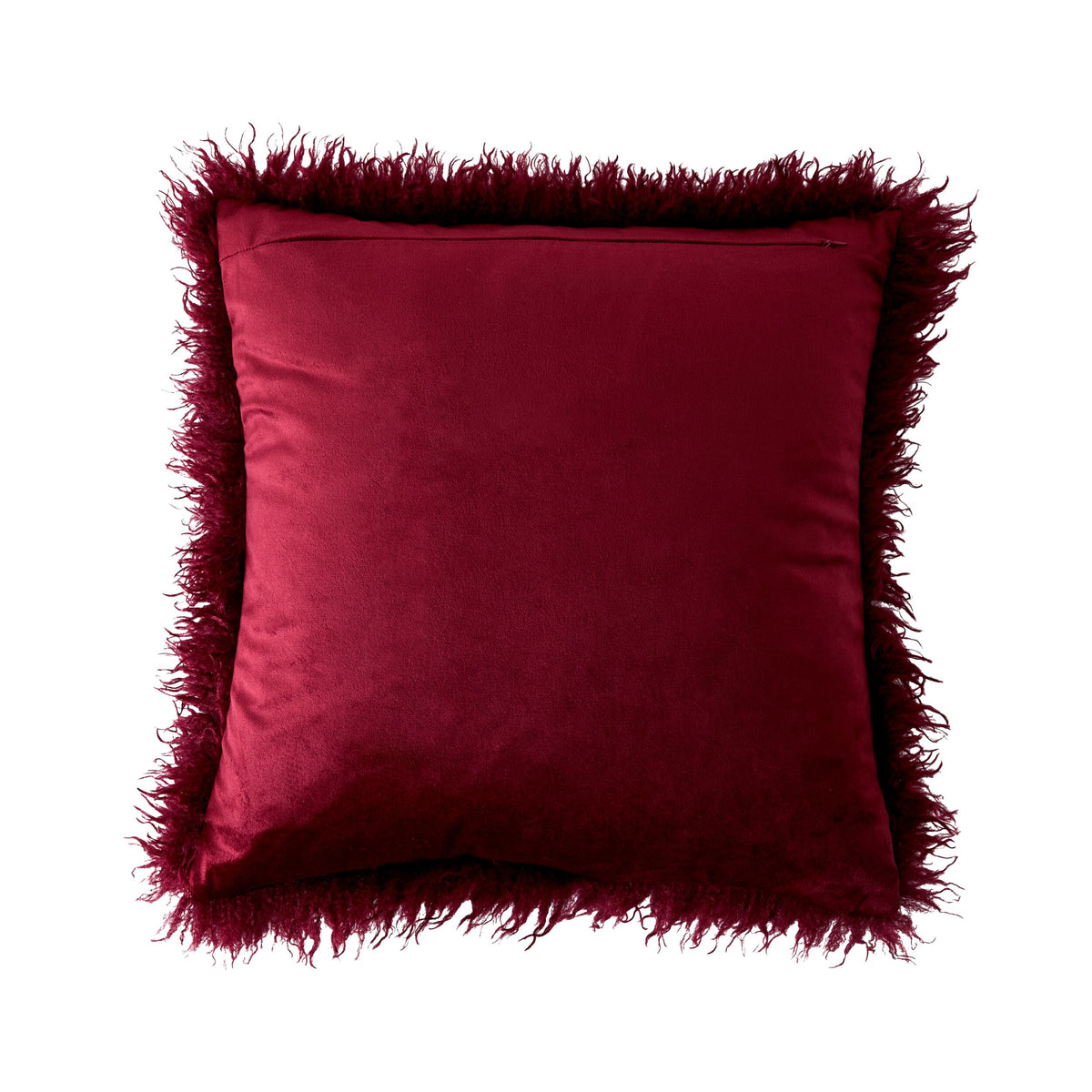 Faux Mongolian Fur and Velvet Cushion Claret 45x45cm