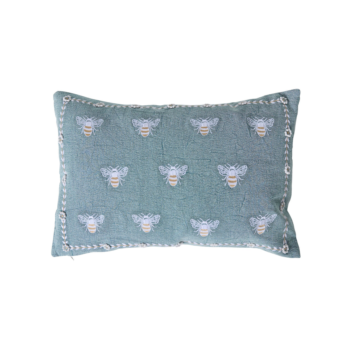 Stitch Beehive Embroidered Cushion Chambray