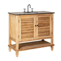 Louver 2 door Vanity with Base Shelf Blue Stone Top