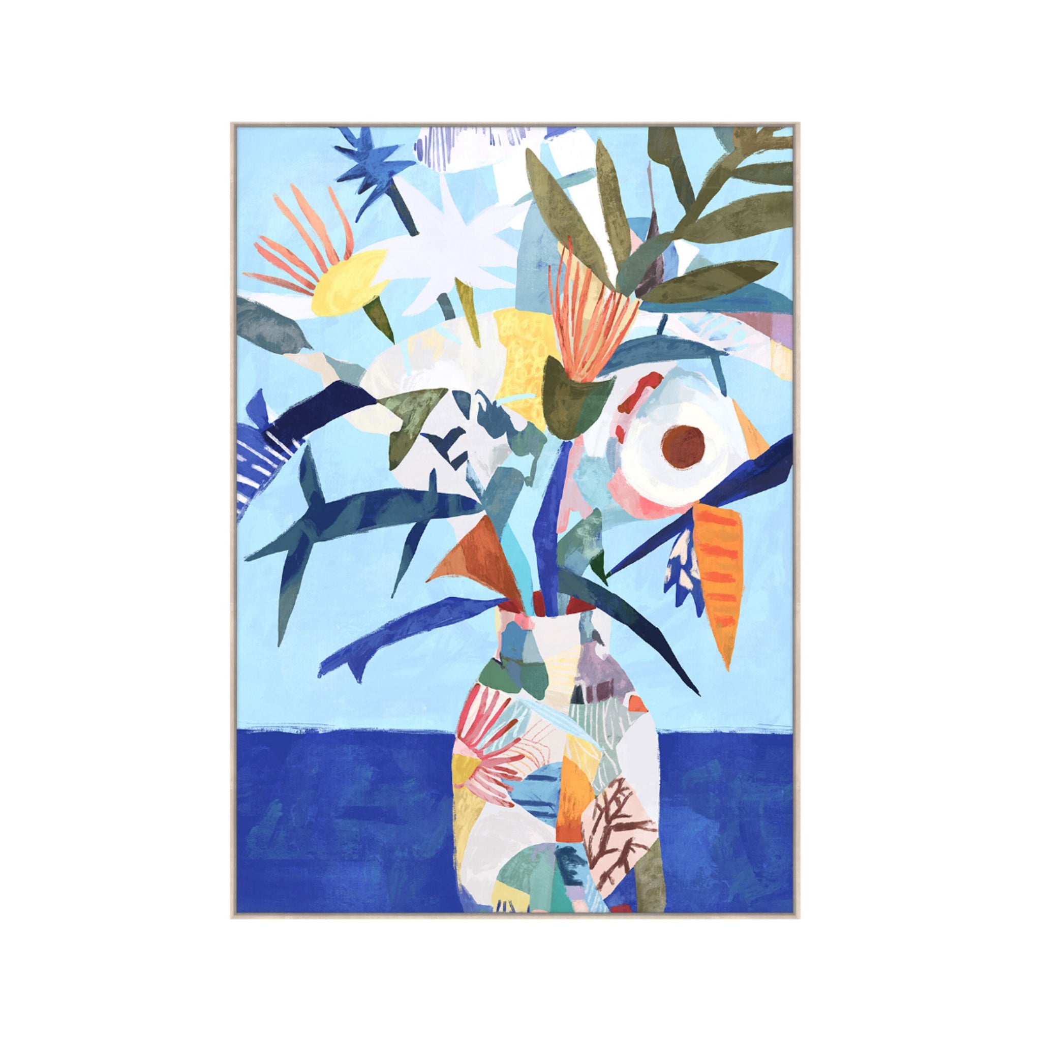 Florale Azure Arrangement Framed Textured Artwork 100x140cm