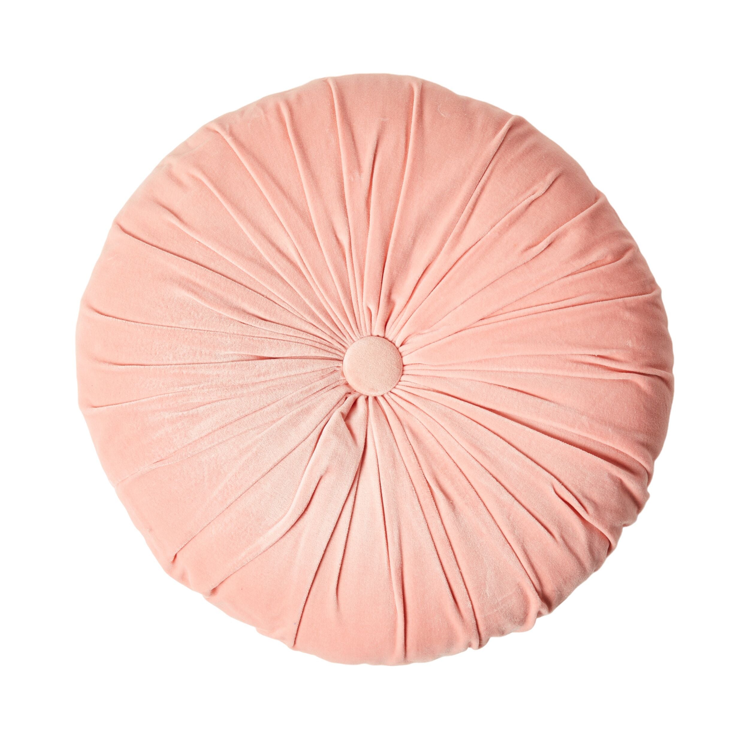 Round Pink Velvet Ruched Cushion 40cm