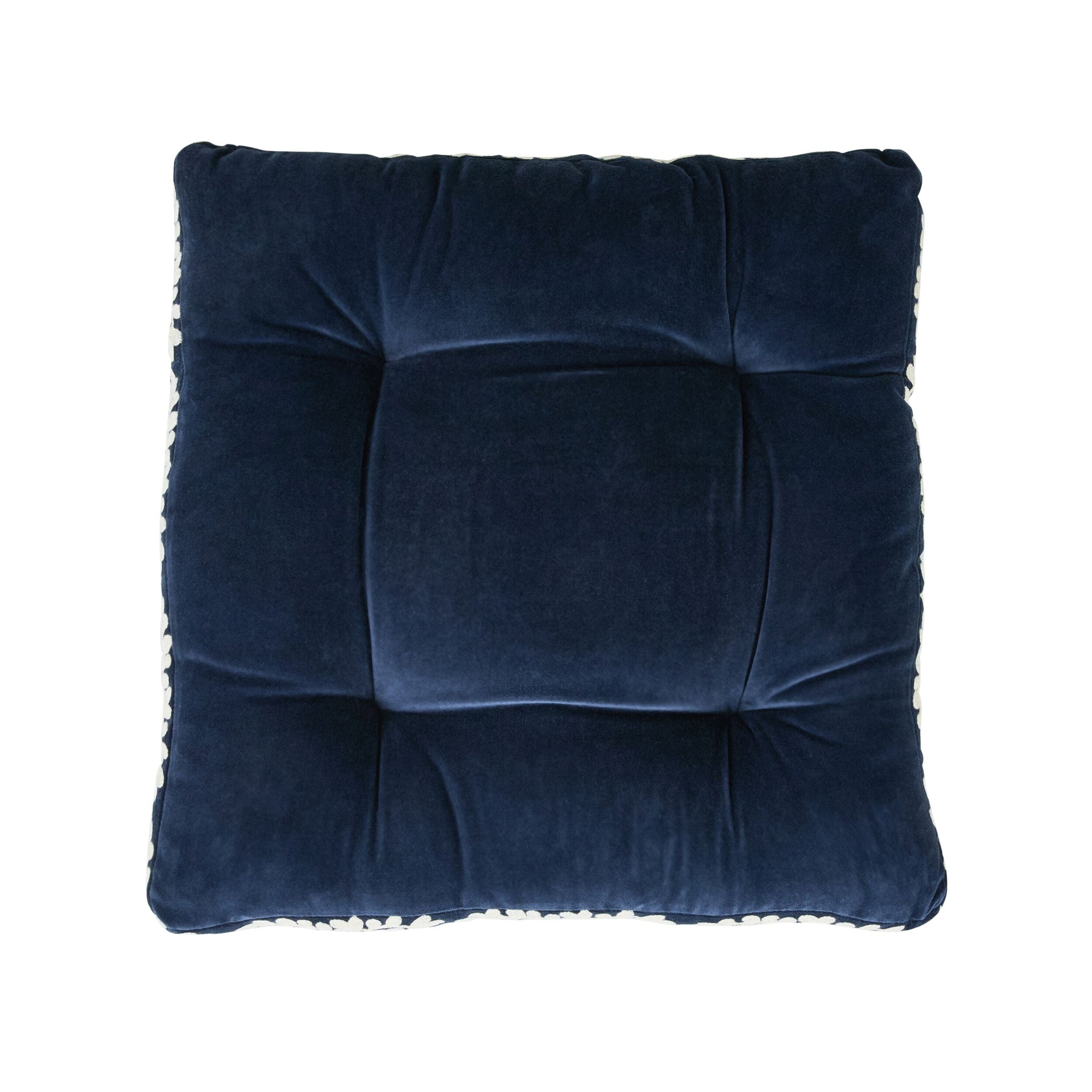 Sabine Embroidered Cotton Velvet Seat Cushion Navy