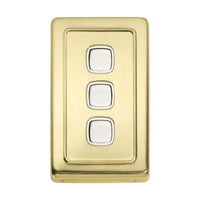 5854 Switch Flat Plate Rocker 3 Gang White Polished Brass H115xW72mm