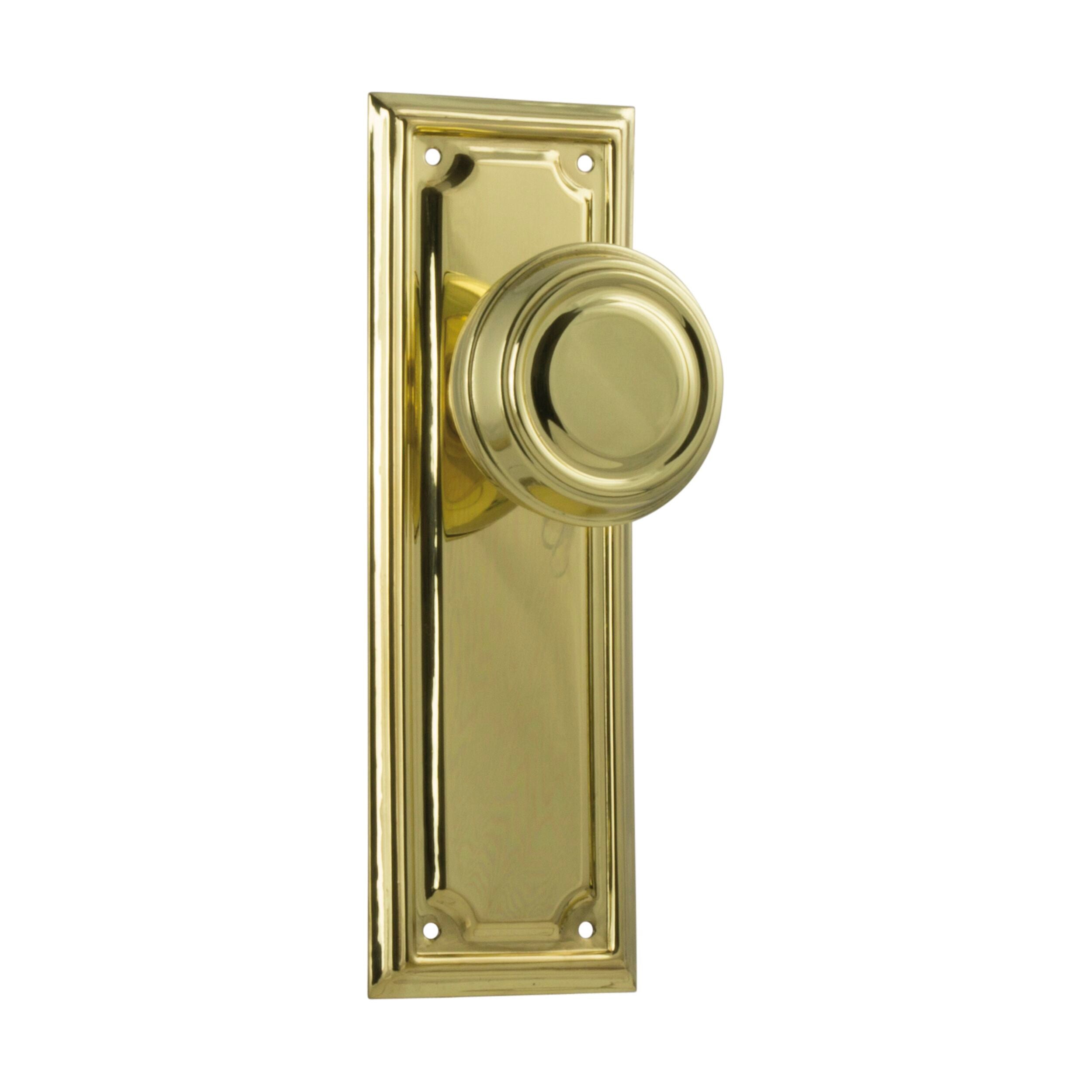 1056 Door Knob Edwardian Latch Pair Polished Brass H185xW60xP57mm