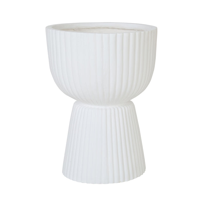 Ribbed Pedestal Urn White 54cm