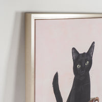 Arthouse Black Cat & Teacup Framed Print 60x40cm