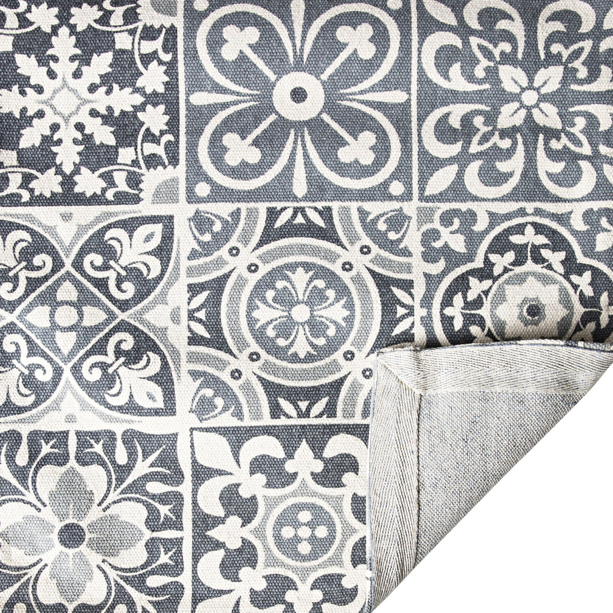 Carrelage Tile Hand Woven Soft Grey And Blue Runner 200x70cm
