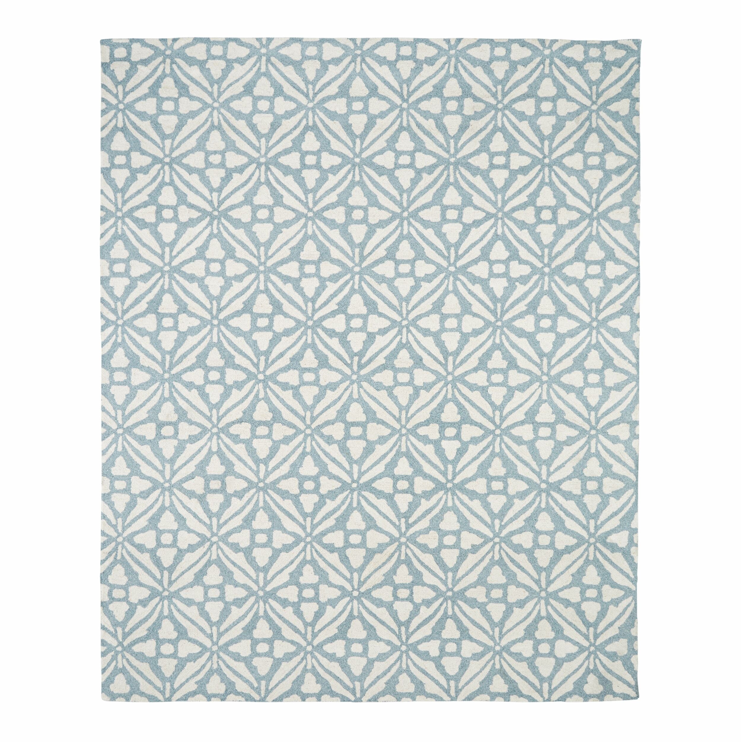 Casablanca Tile Hand Tufted Wool Blend Duckegg Rug 240x300cm