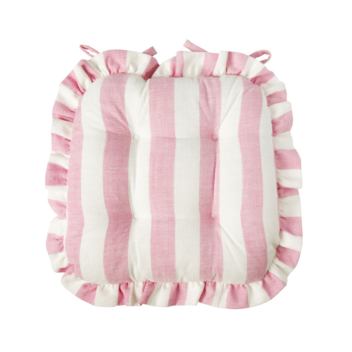 Marais Block Stripe Ruffle Seat Cushion Rose Pink