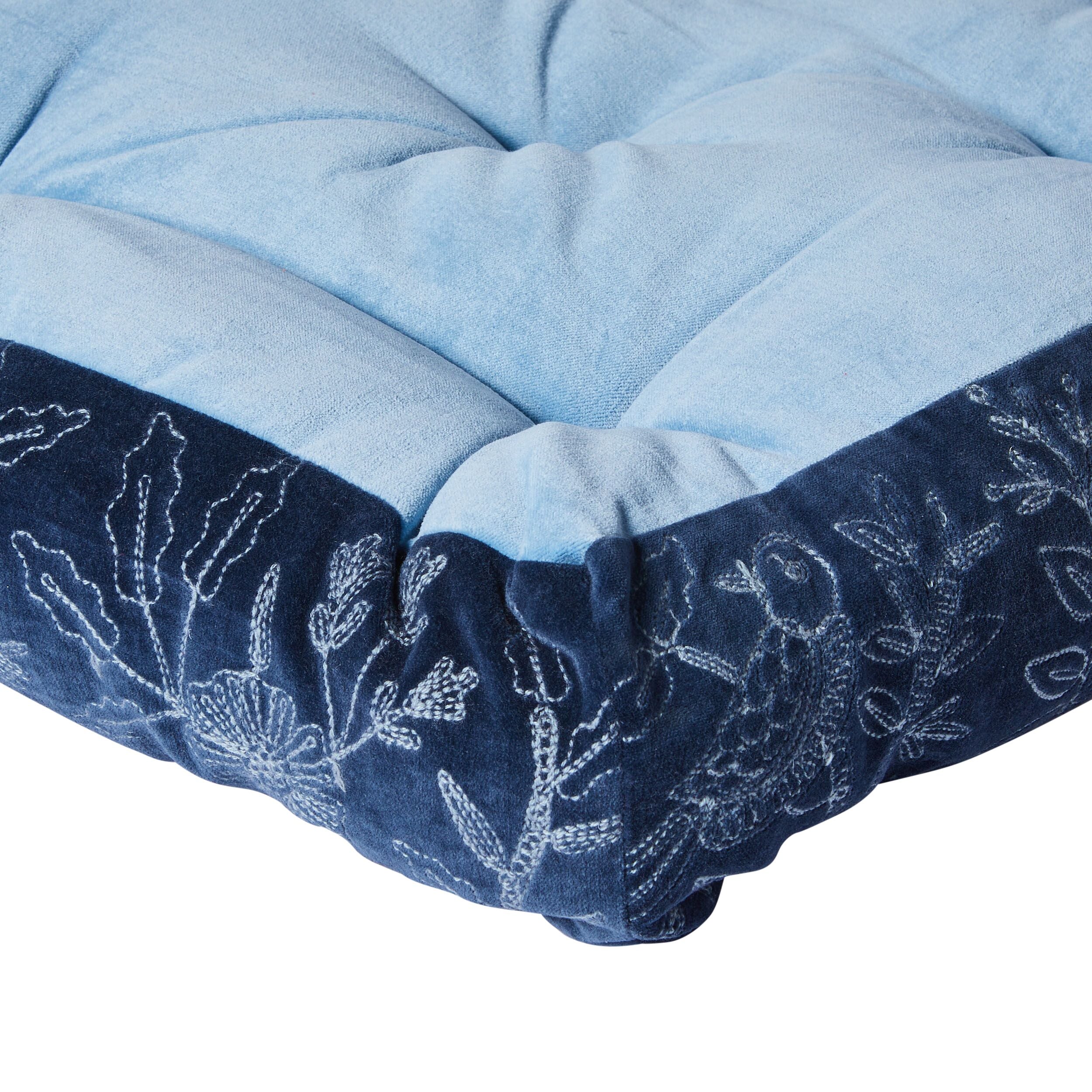 Stitch Floor Cushion Lux Blue with Bird Embroidery 45x45x10cm