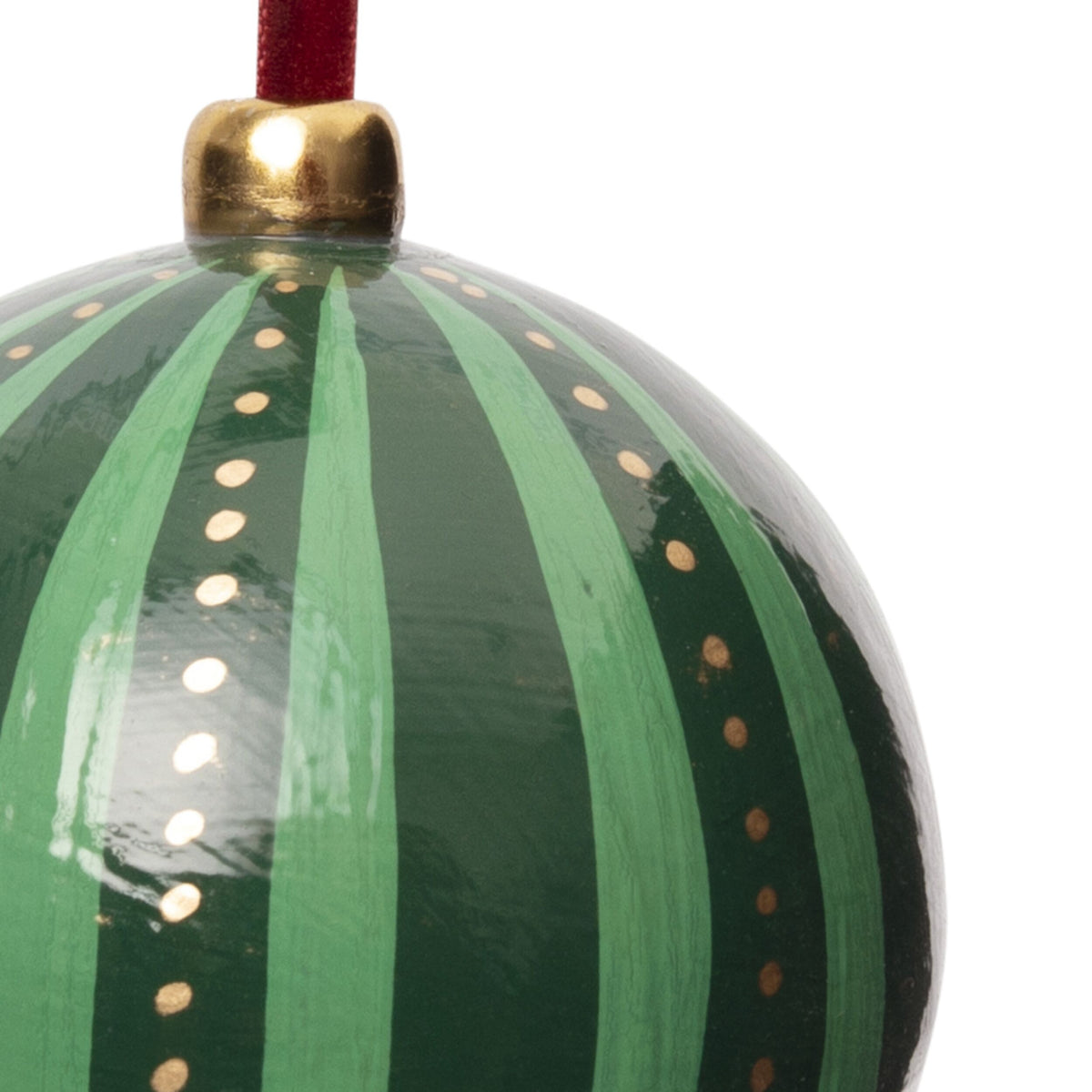 Heirloom Paper Mache Dotted Stripe Round Christmas Ornament Forest