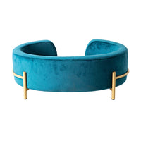 Oval Velvet Pet Bed Teal Blue 64x63x24cm