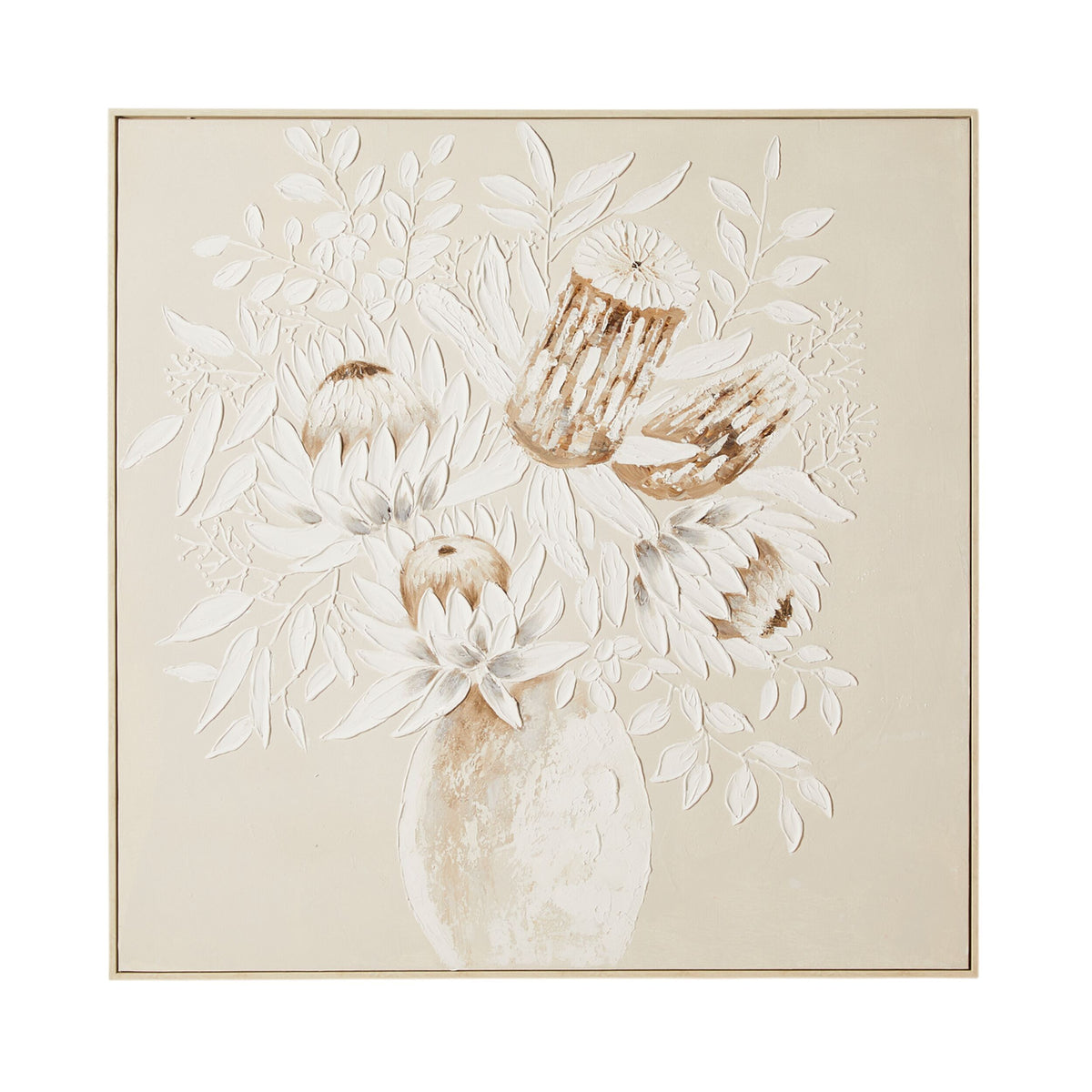 Textured Protea Framed Oil Painting 102.5x102.5cm